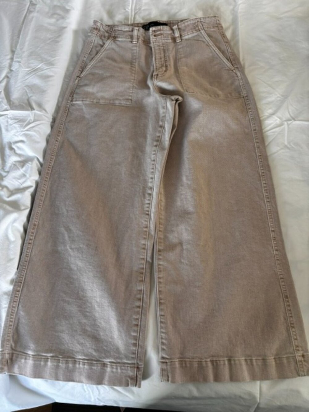 Gap Denim - sand coloured high rise wide leg cropped trouser jeans - size 12/31